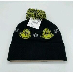 Men's American Eagle Grinch Christmas POM POM GREEN/Black Beanie Hat ONE SIZE